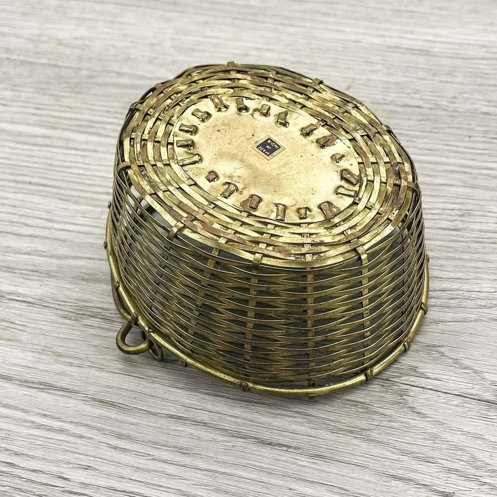 Vintage Woven Brass Basket Bowl - Made in‎ India